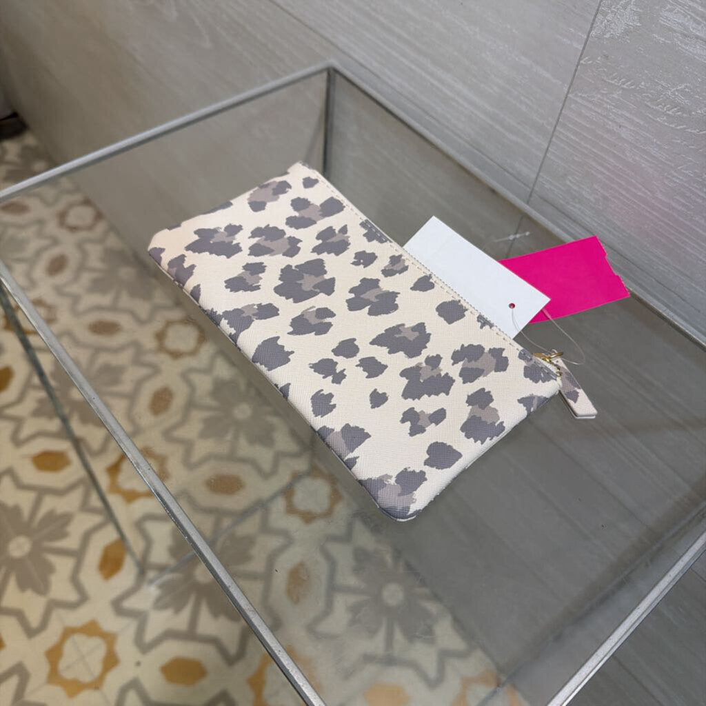 Beige/ Grey Leopard Print Small Pouch