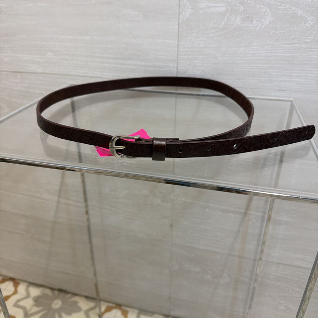 Brown Embossed Print Leather Thin Belt Small