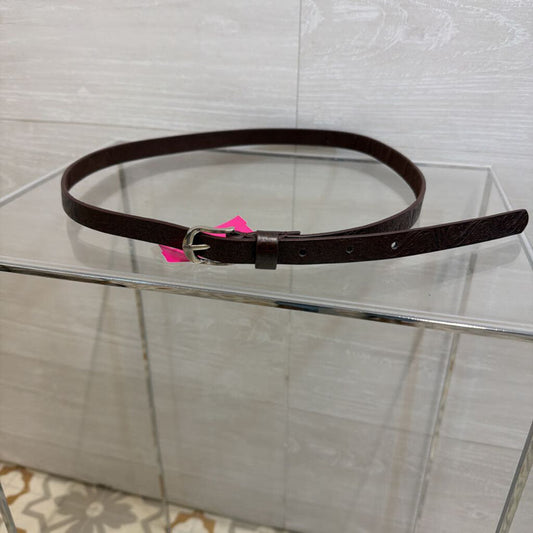 Brown Embossed Print Leather Thin Belt Small