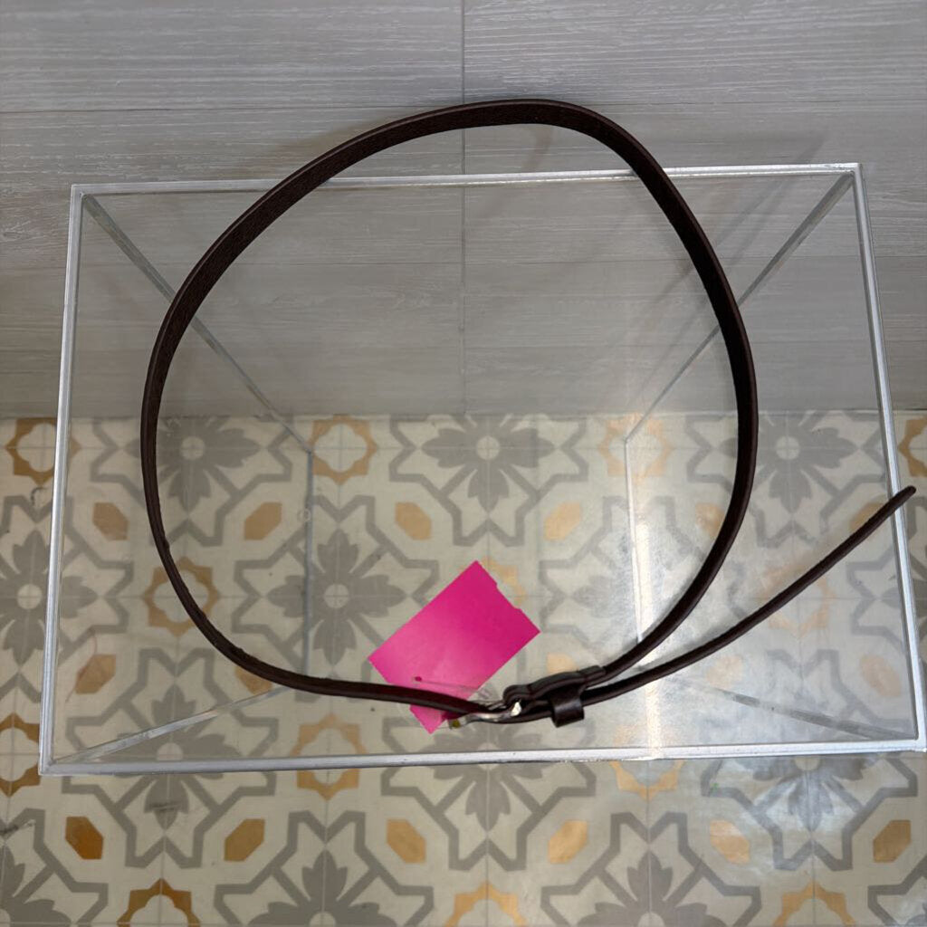 Brown Embossed Print Leather Thin Belt Small