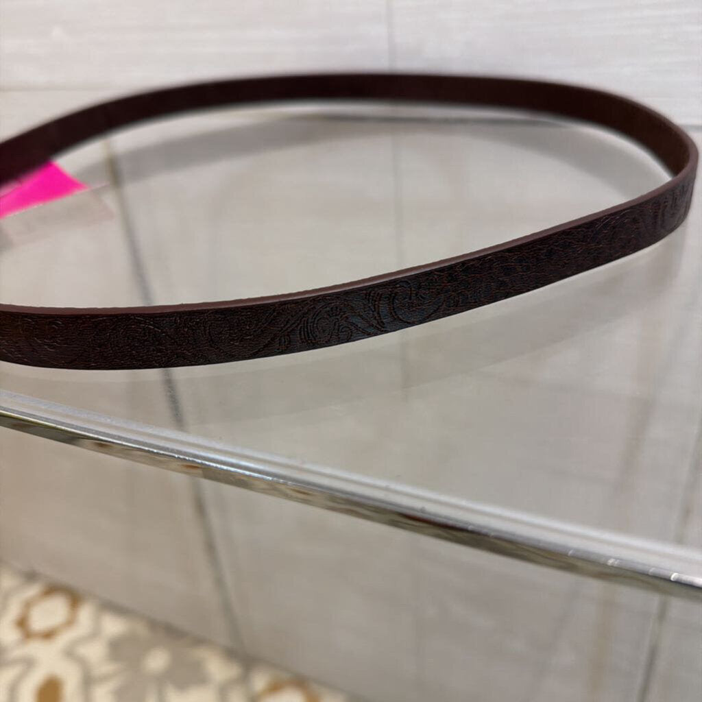 Brown Embossed Print Leather Thin Belt Small