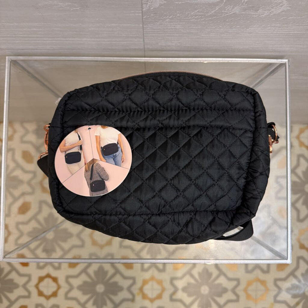 Black Quilted 2 in 1 Crossbody Fanny Pack Purse