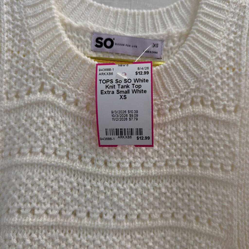 SO White Knit Tank Top Extra Small
