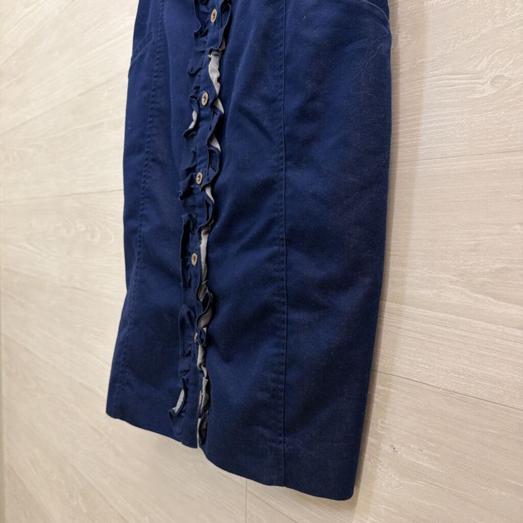 Dark Blue Chambray Short Sleeve Ruffle Detail Button Down Dress Medium