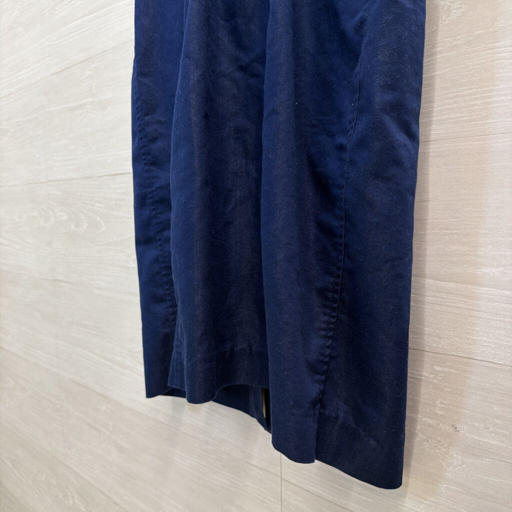 Dark Blue Chambray Short Sleeve Ruffle Detail Button Down Dress Medium