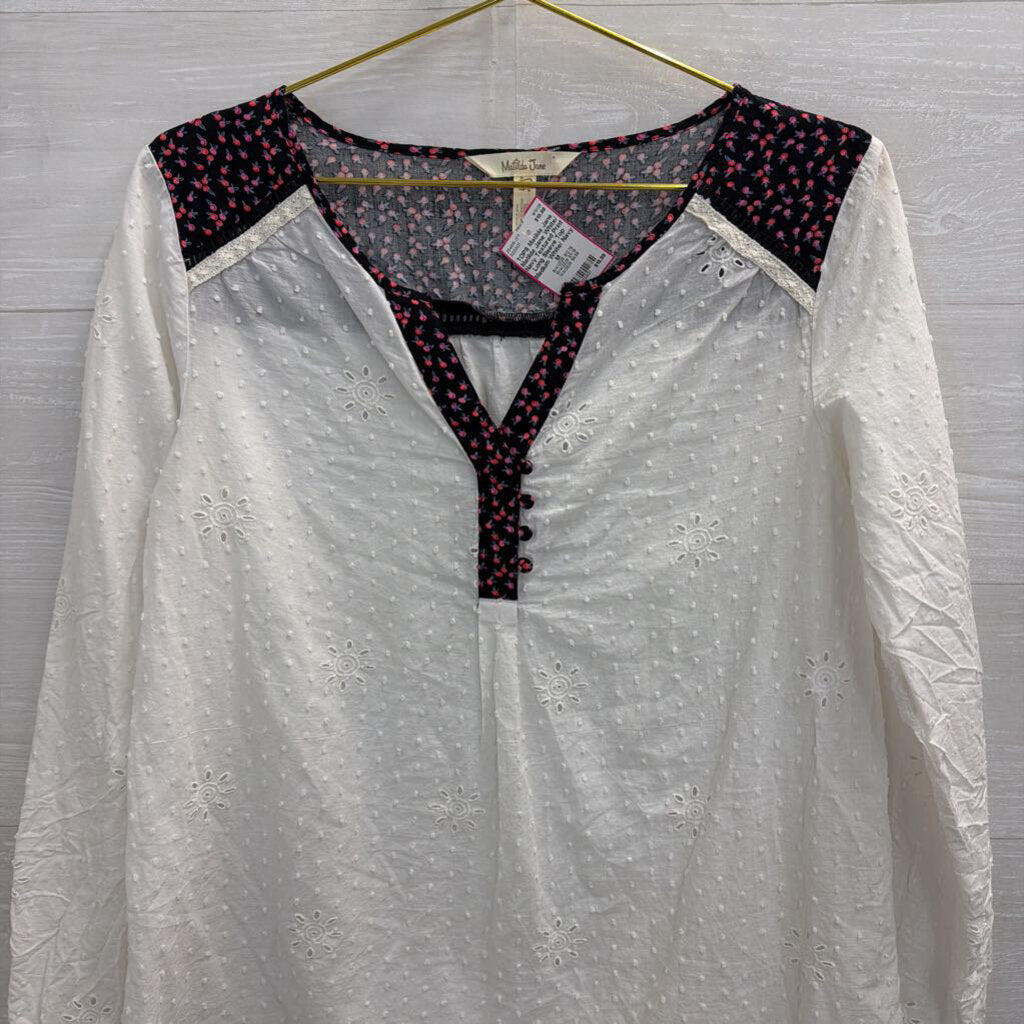 Matilda Jane White/ Navy Textured Print Long Sleeve Top Medium