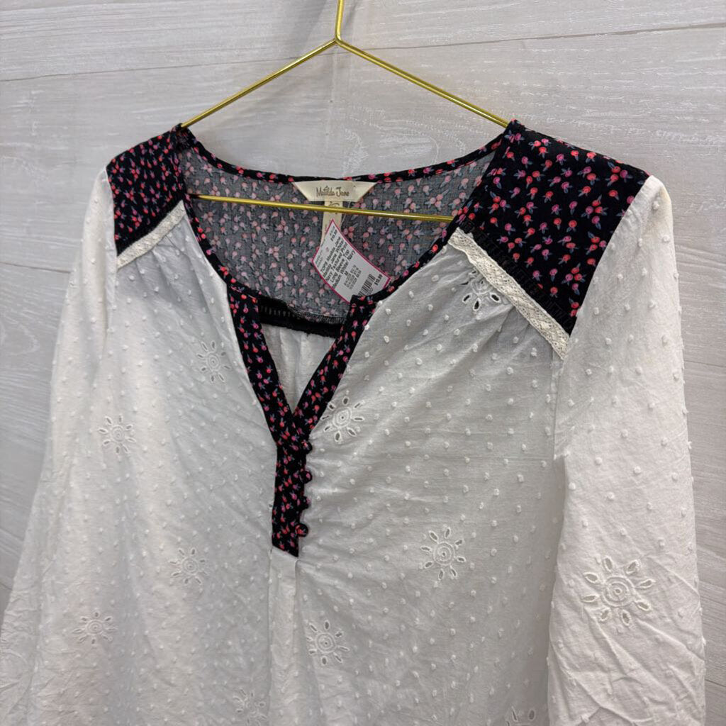 Matilda Jane White/ Navy Textured Print Long Sleeve Top Medium