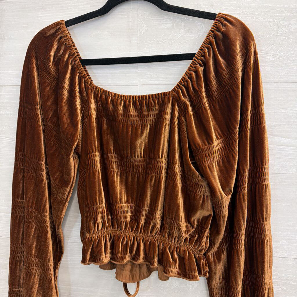 Rock and Roll Brown Velvet Long Sleeve Top Medium