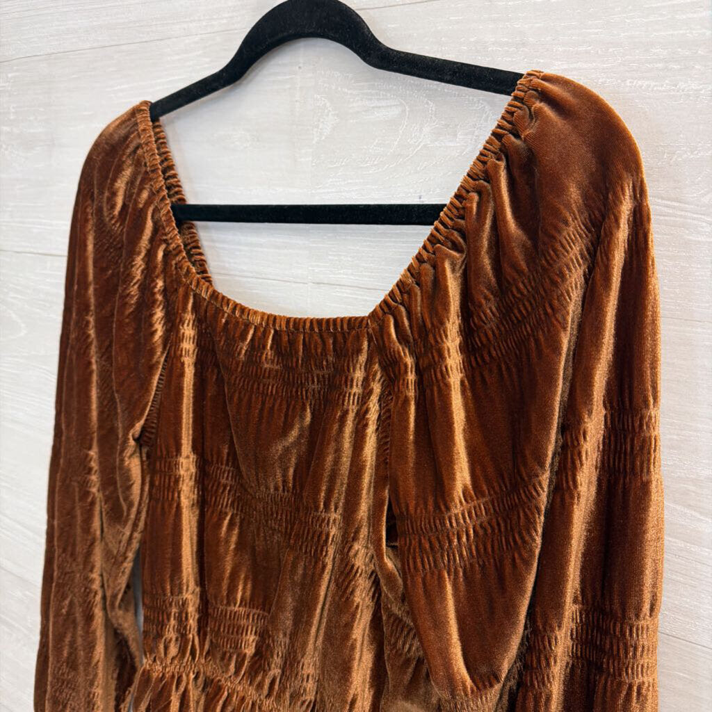 Rock and Roll Brown Velvet Long Sleeve Top Medium
