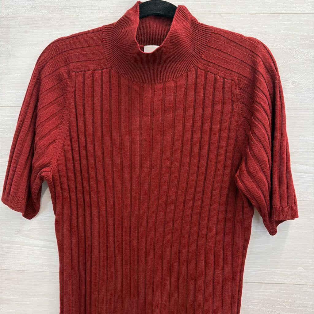 Reformation Burgundy Ribbed Short Sleeve Mock Neck Top Extra Large
