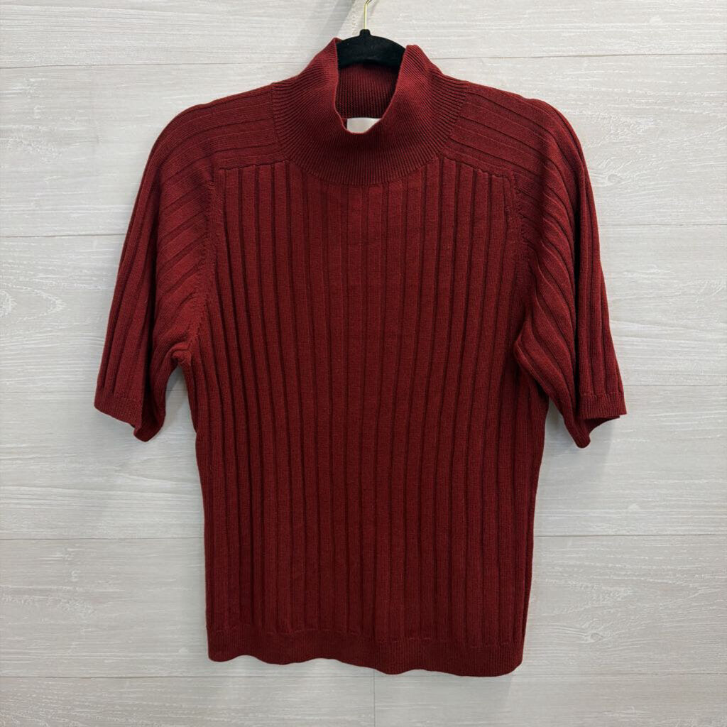 Reformation Burgundy Ribbed Short Sleeve Mock Neck Top Extra Large