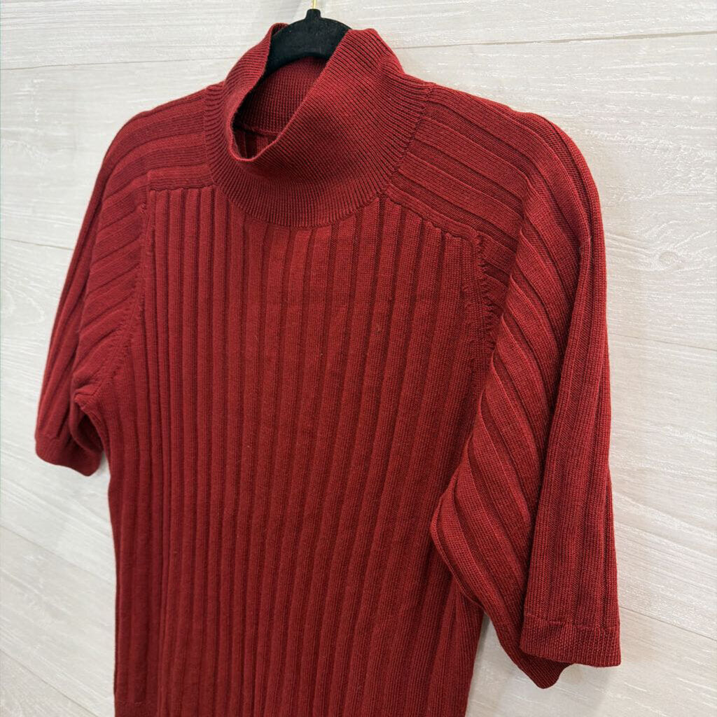 Reformation Burgundy Ribbed Short Sleeve Mock Neck Top Extra Large