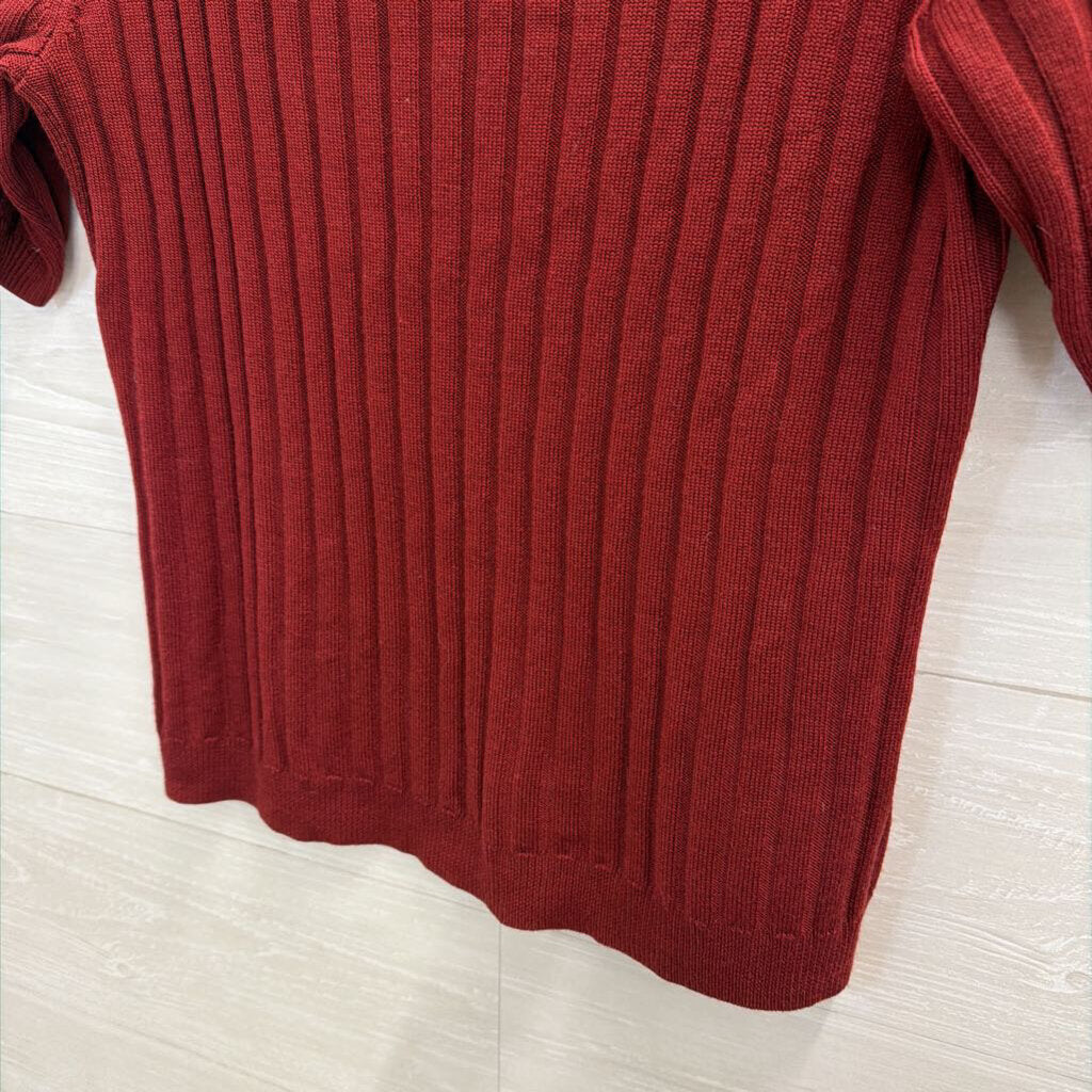 Reformation Burgundy Ribbed Short Sleeve Mock Neck Top Extra Large