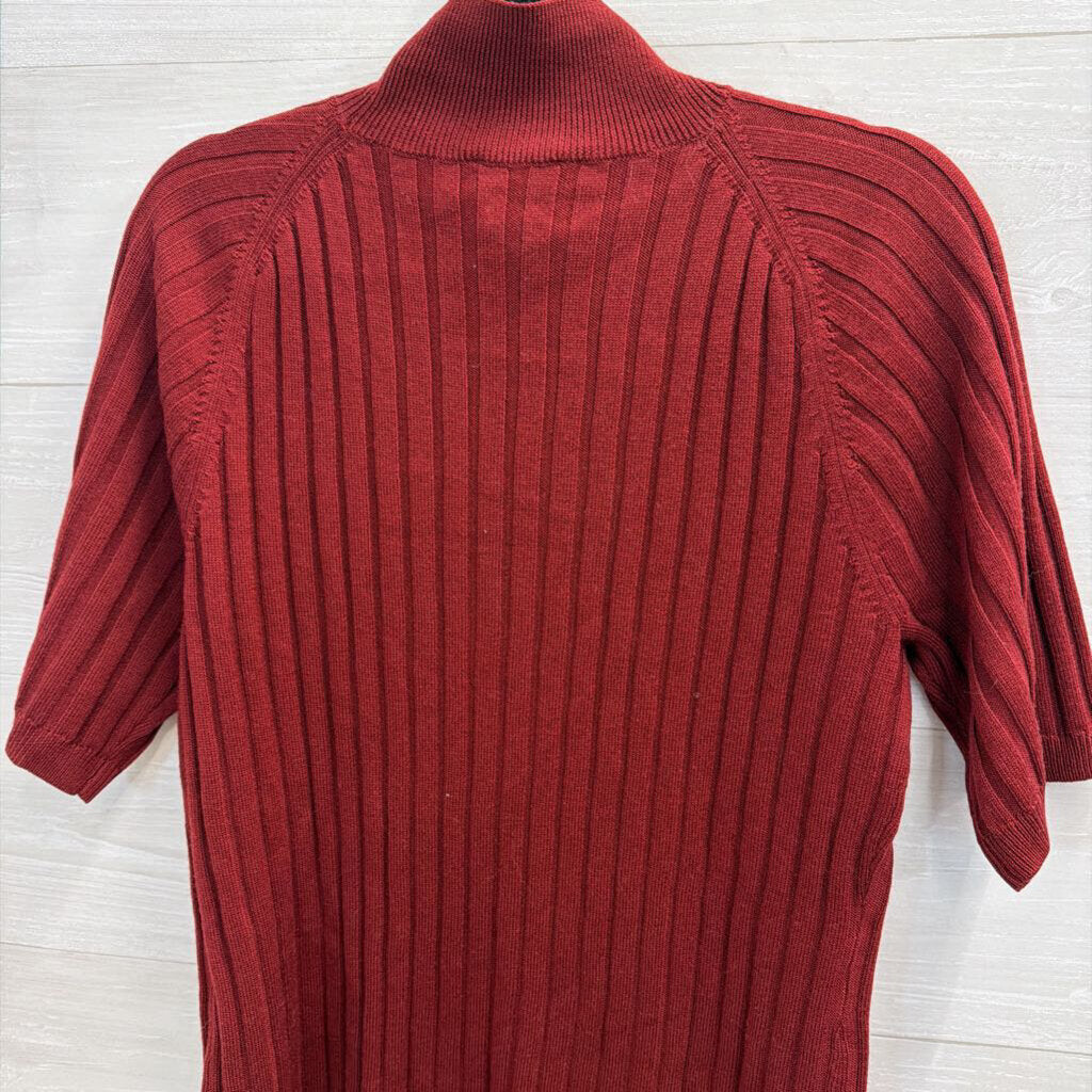 Reformation Burgundy Ribbed Short Sleeve Mock Neck Top Extra Large