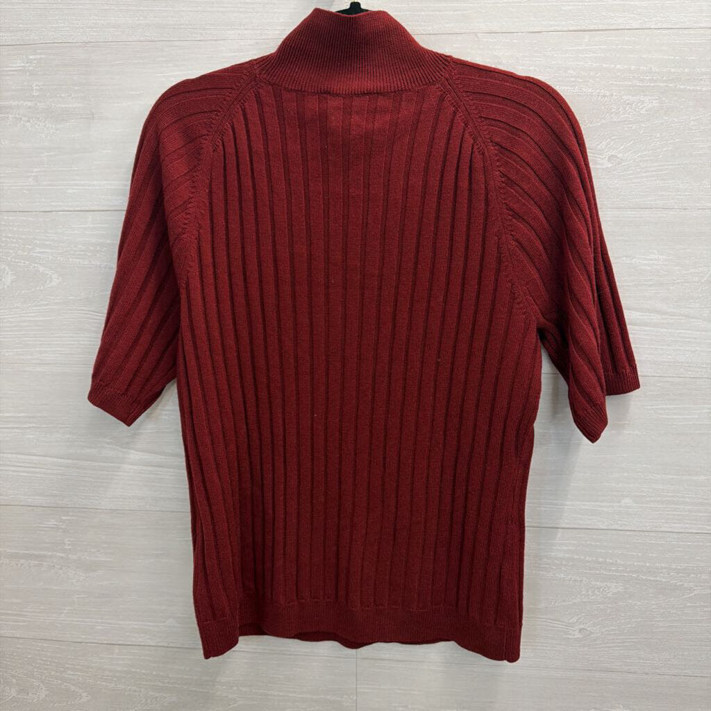 Reformation Burgundy Ribbed Short Sleeve Mock Neck Top Extra Large