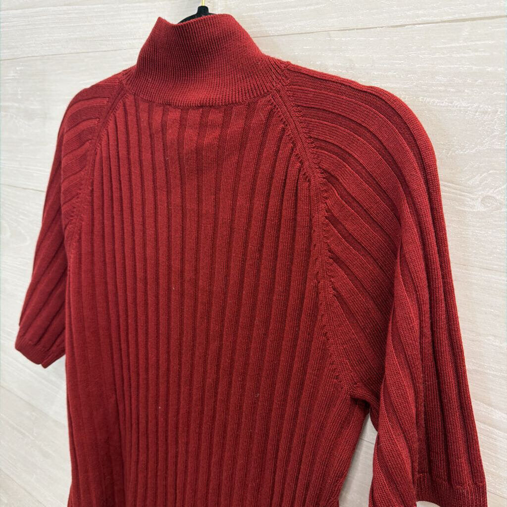 Reformation Burgundy Ribbed Short Sleeve Mock Neck Top Extra Large