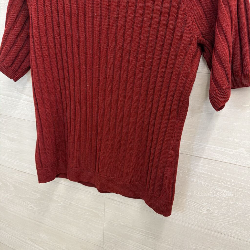 Reformation Burgundy Ribbed Short Sleeve Mock Neck Top Extra Large
