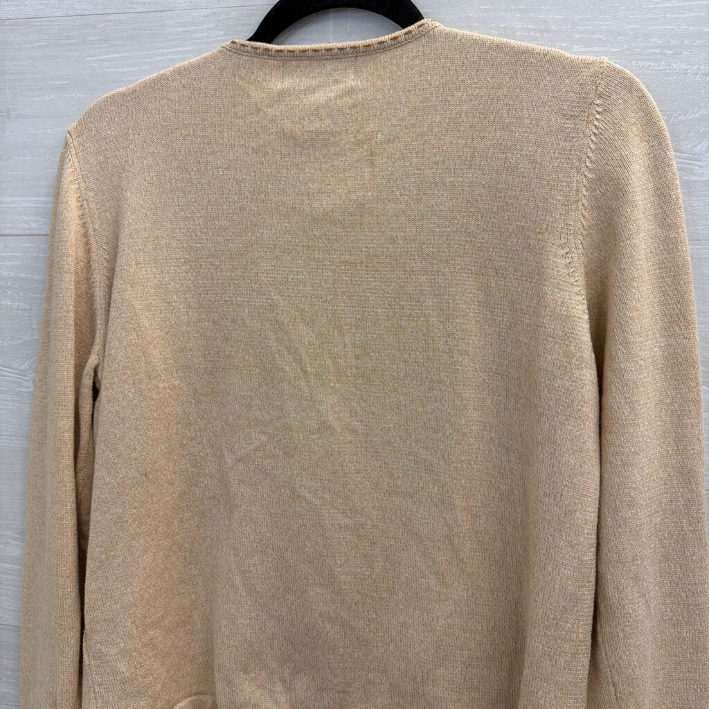 Vintage Alfred Dunner Begie/ Multi Embroidered Circle Print Zip Up Sweater Medium Petite