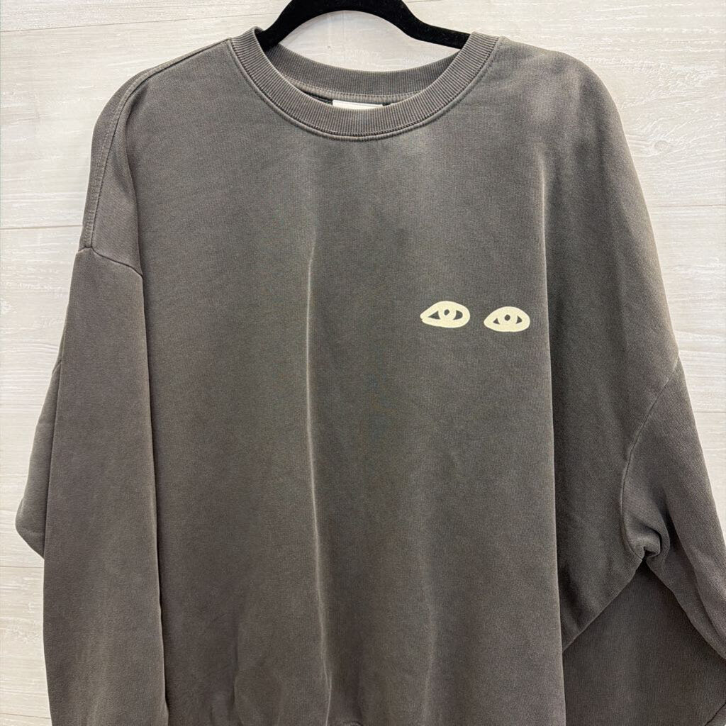 Clare V Grey Graphic Crewneck Sweatshirt Extra Large