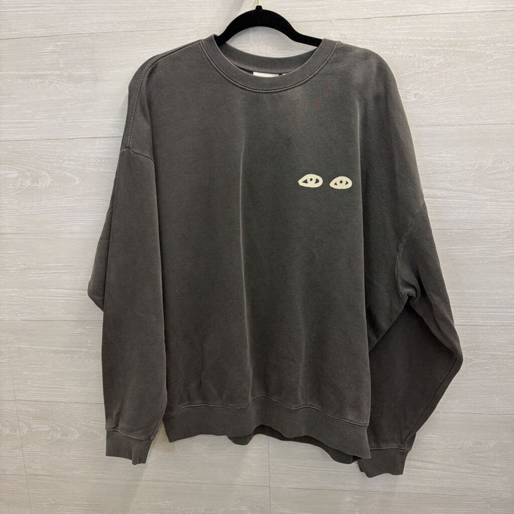 Clare V Grey Graphic Crewneck Sweatshirt Extra Large
