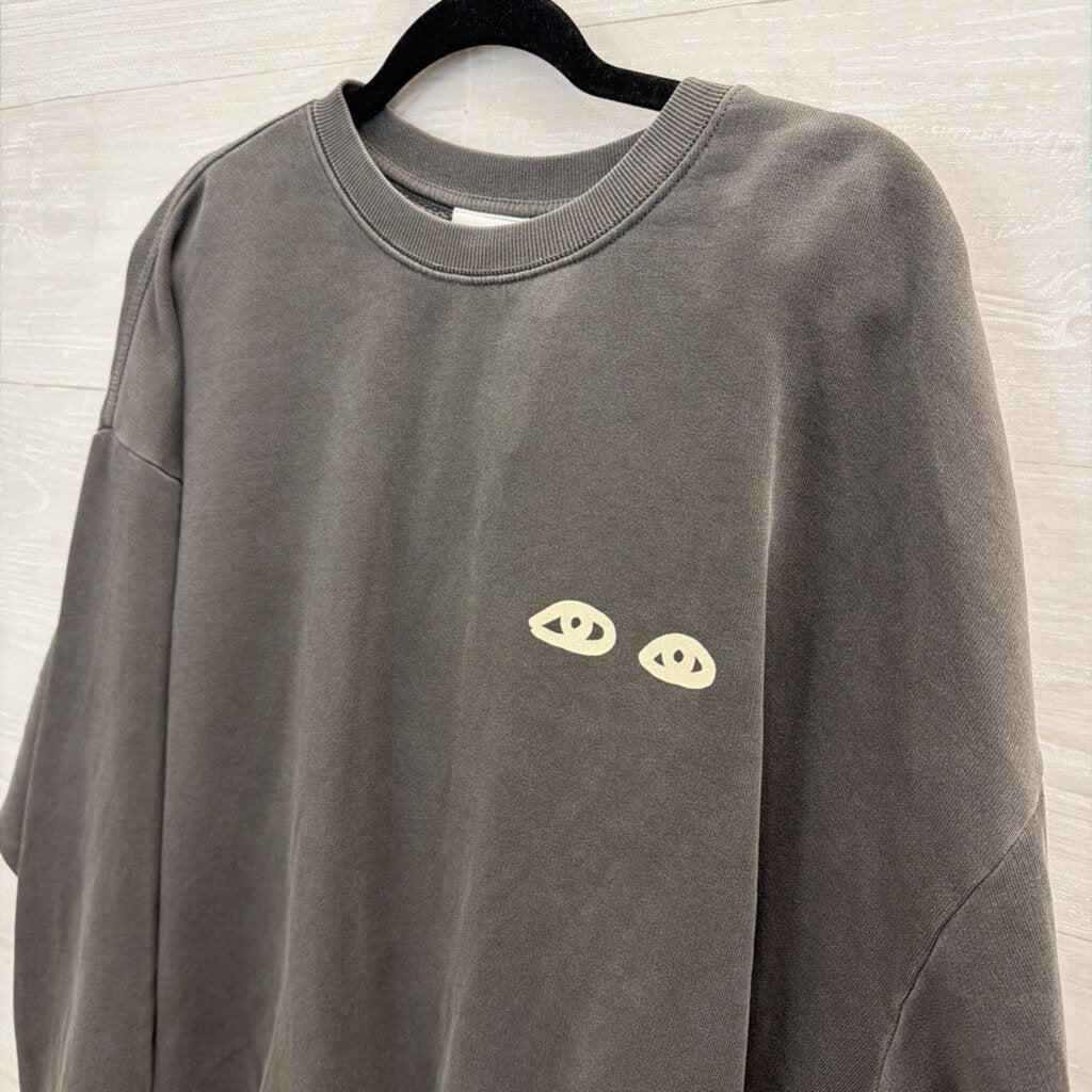 Clare V Grey Graphic Crewneck Sweatshirt Extra Large