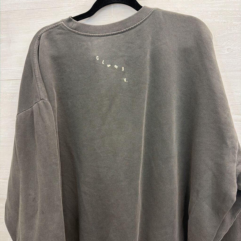 Clare V Grey Graphic Crewneck Sweatshirt Extra Large