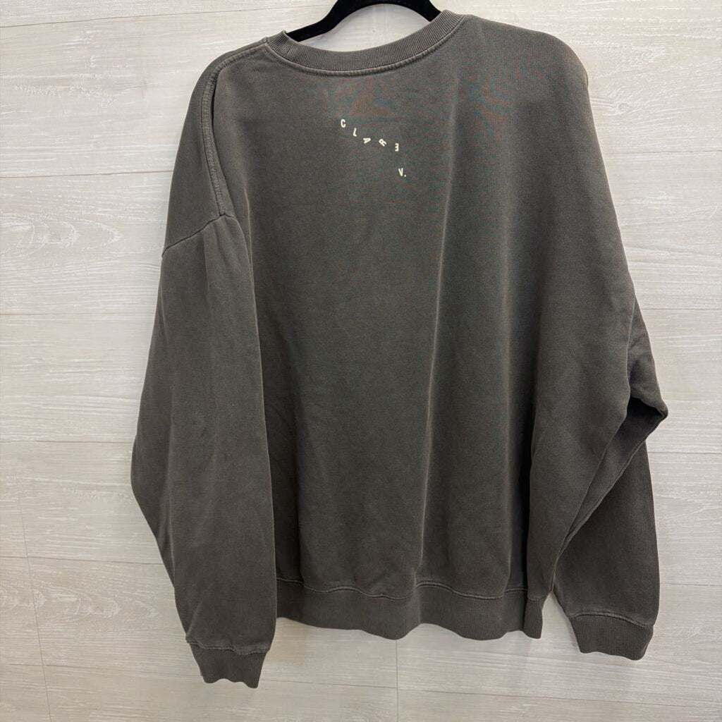 Clare V Grey Graphic Crewneck Sweatshirt Extra Large