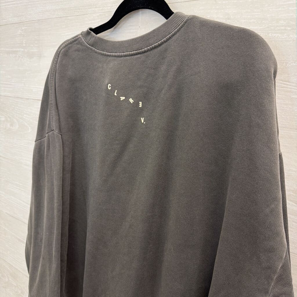 Clare V Grey Graphic Crewneck Sweatshirt Extra Large