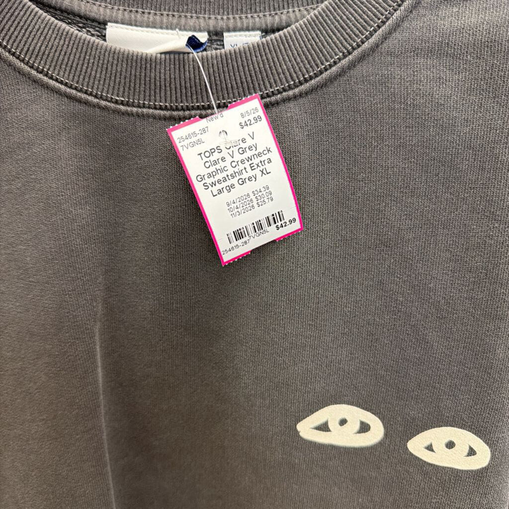 Clare V Grey Graphic Crewneck Sweatshirt Extra Large
