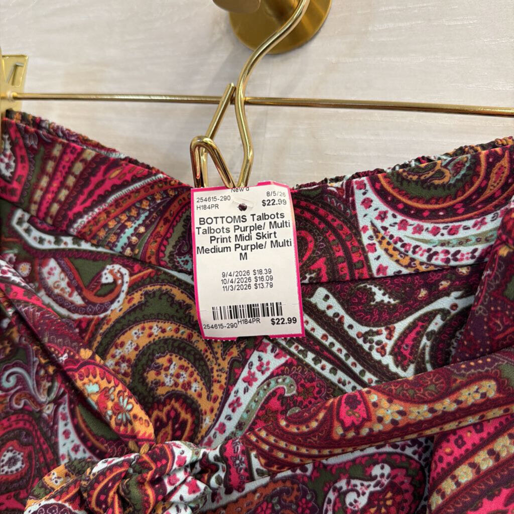Talbots Purple/ Multi Print Midi Skirt Medium