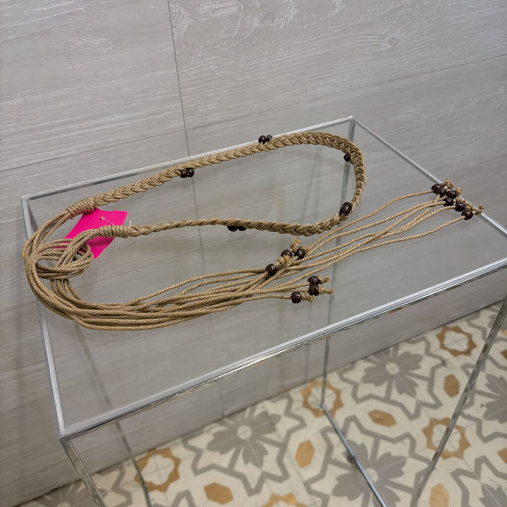 Brown/Beaded Macrame Tie Belt Medium