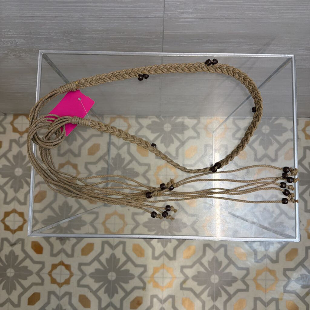 Brown/Beaded Macrame Tie Belt Medium