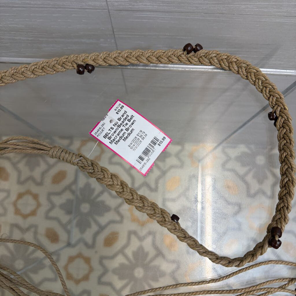 Brown/Beaded Macrame Tie Belt Medium