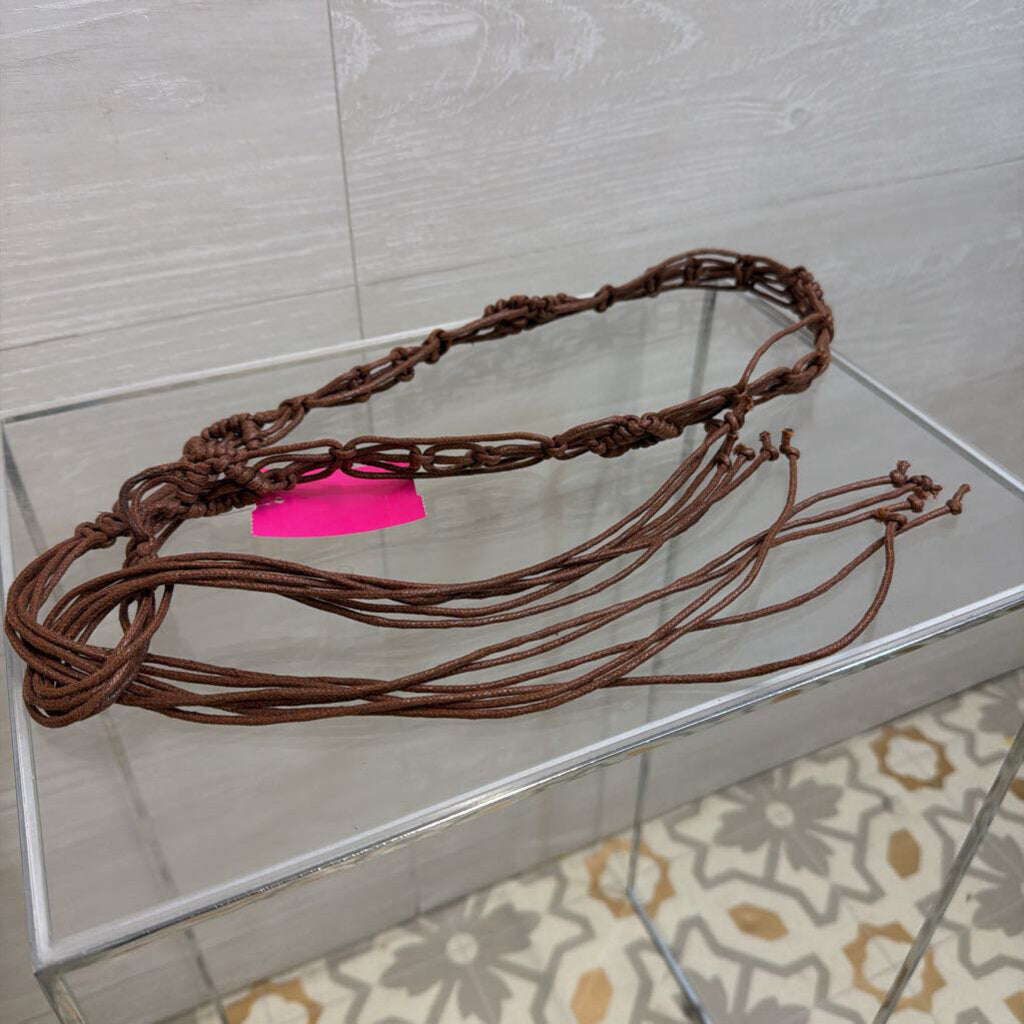 Brown Woven Macrame Tie Belt Medium