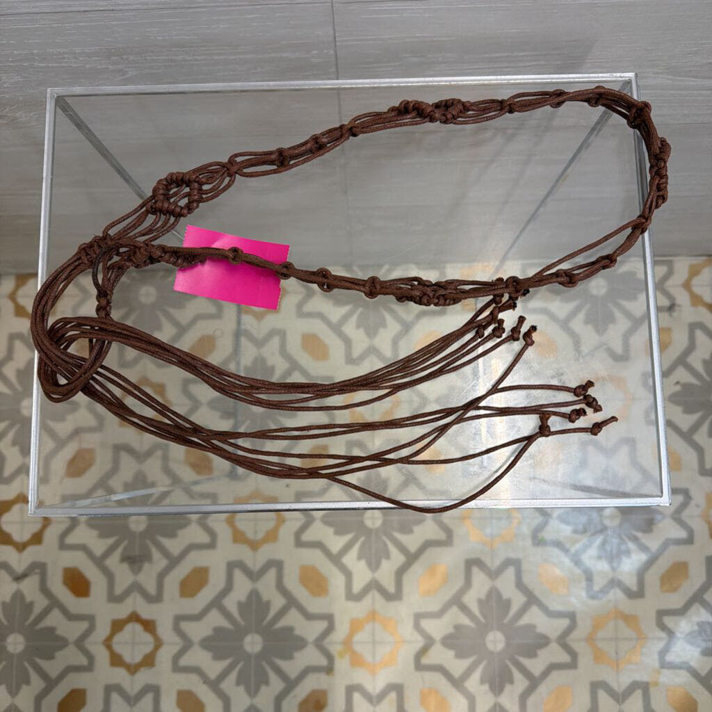 Brown Woven Macrame Tie Belt Medium