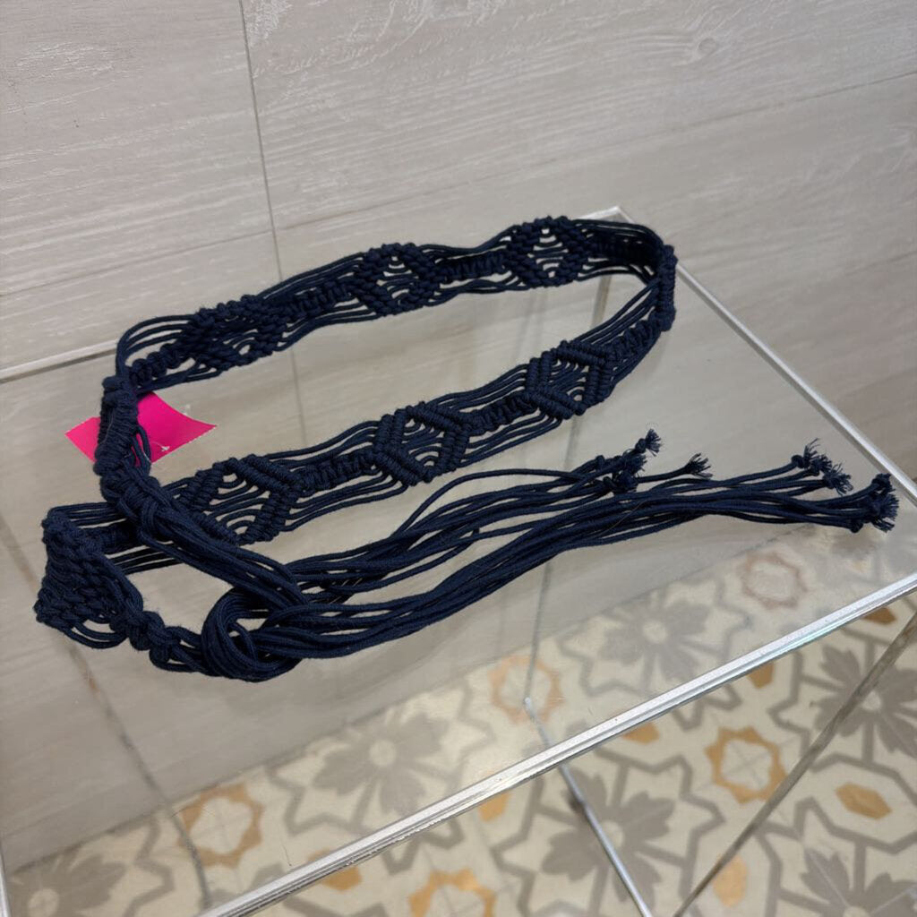 Navy Woven Tie Waist Belt Medium