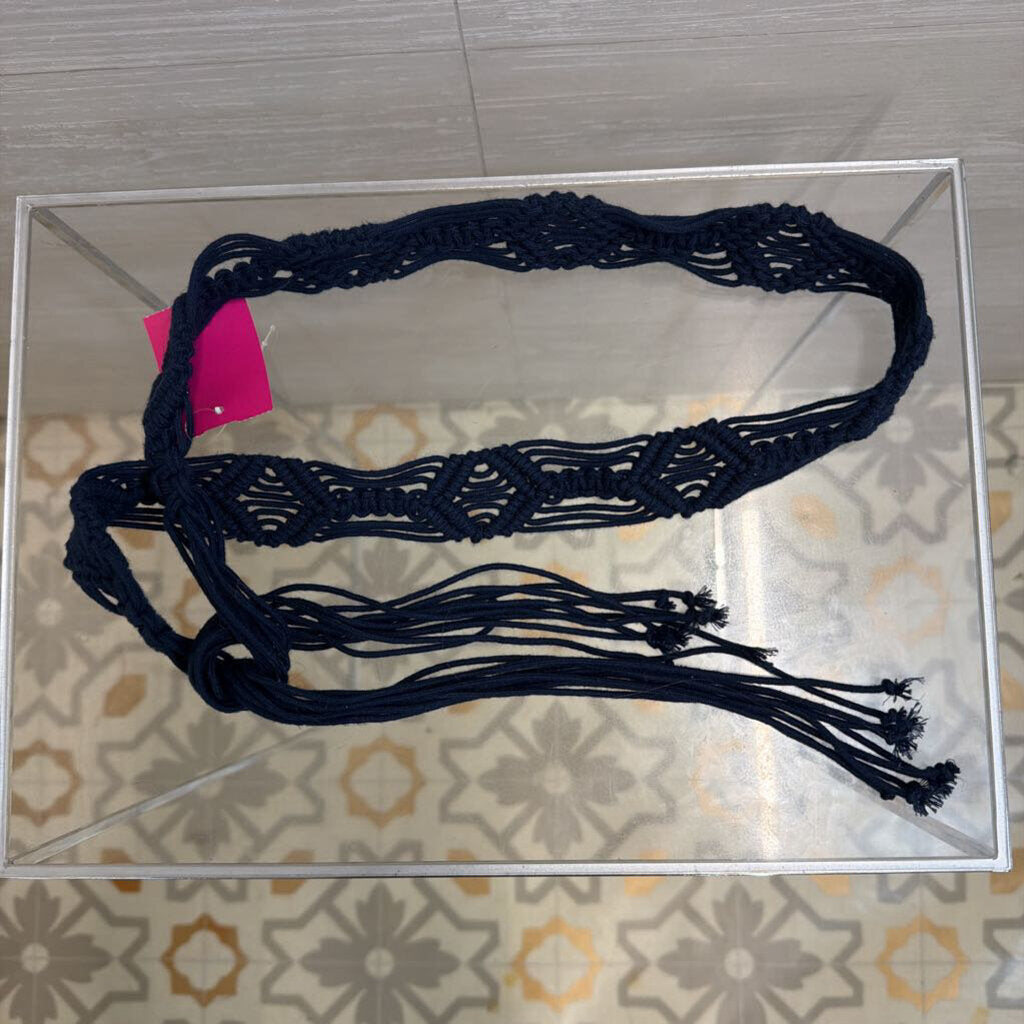 Navy Woven Tie Waist Belt Medium