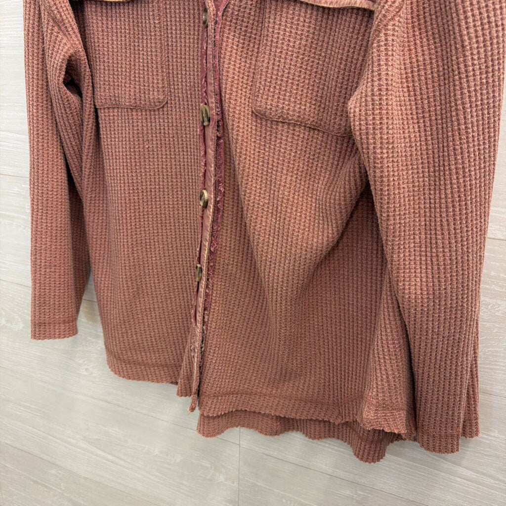 New In Pink Textured Hooded Long Sleeve Shacket Top Medium