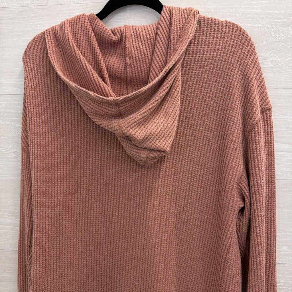 New In Pink Textured Hooded Long Sleeve Shacket Top Medium
