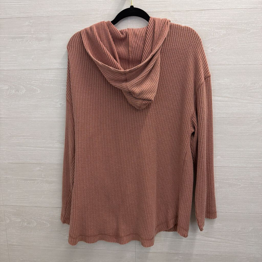 New In Pink Textured Hooded Long Sleeve Shacket Top Medium