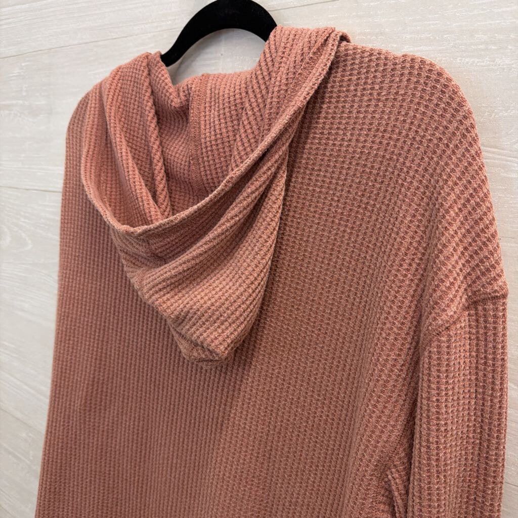 New In Pink Textured Hooded Long Sleeve Shacket Top Medium
