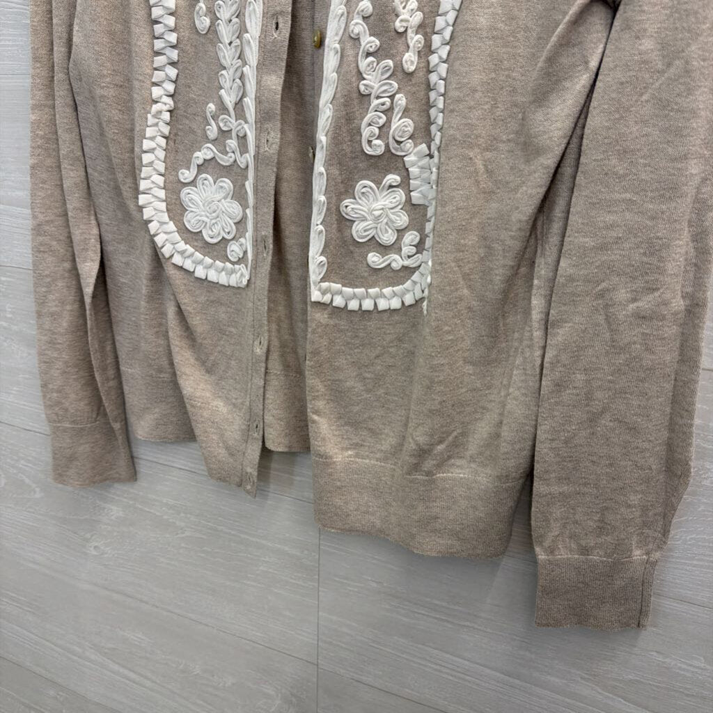Banana Republic Beige/ White Textured Print Cardigan Sweater Large