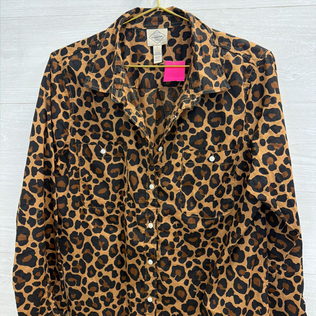 St Johns Bay Brown/ Black Leopard Print Long Sleeve Button Down Top Large