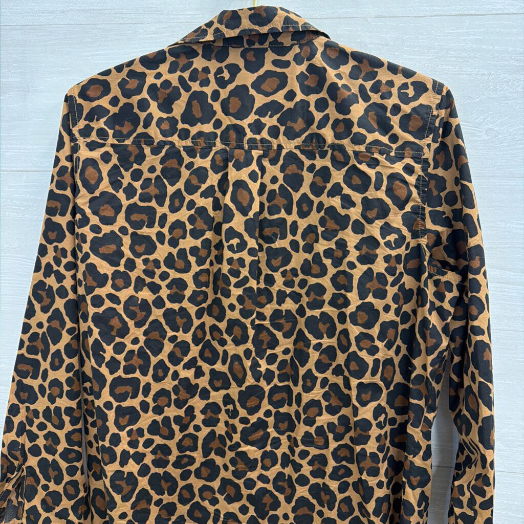 St Johns Bay Brown/ Black Leopard Print Long Sleeve Button Down Top Large