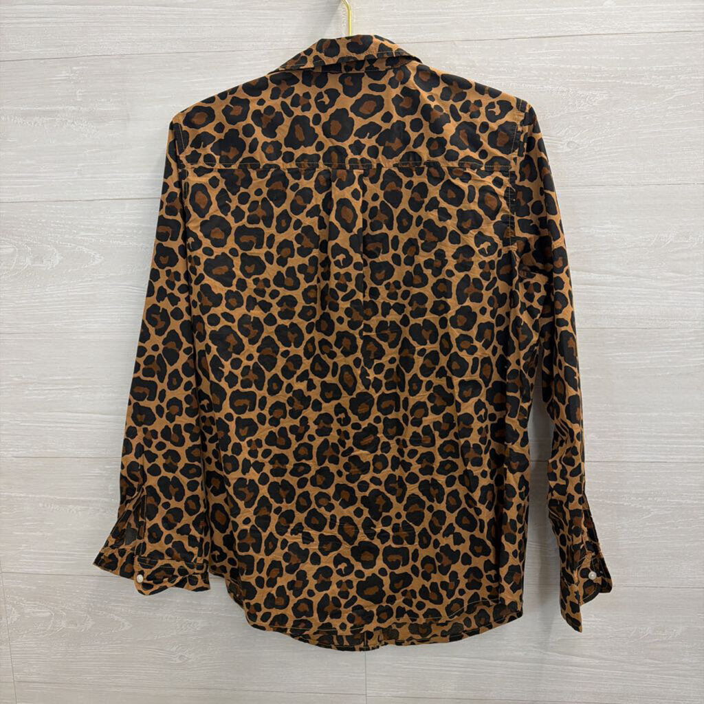 St Johns Bay Brown/ Black Leopard Print Long Sleeve Button Down Top Large