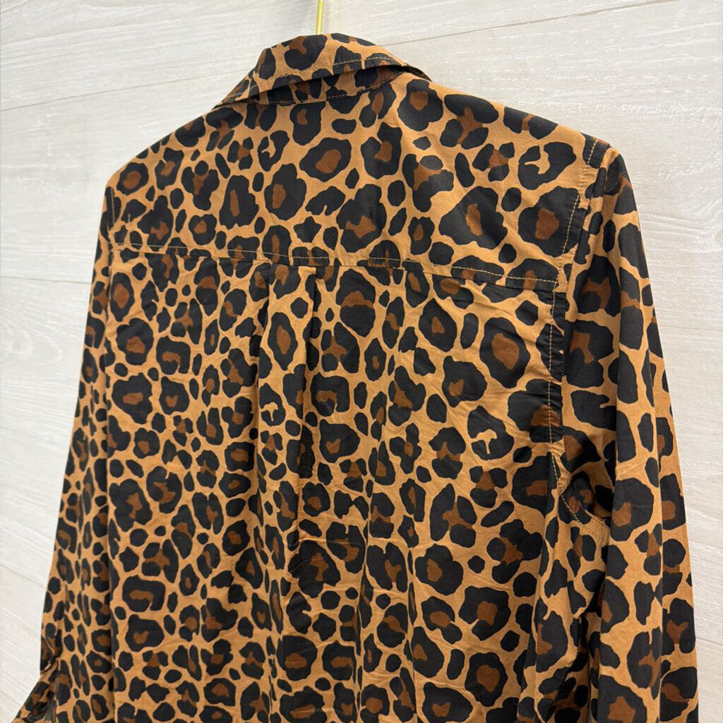 St Johns Bay Brown/ Black Leopard Print Long Sleeve Button Down Top Large