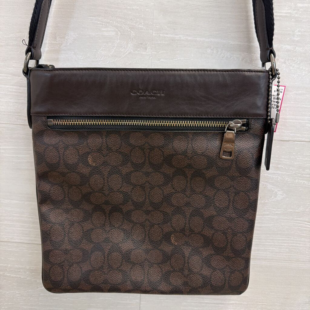 Coach Brown/ Black Leather Charles Crossbody Purse
