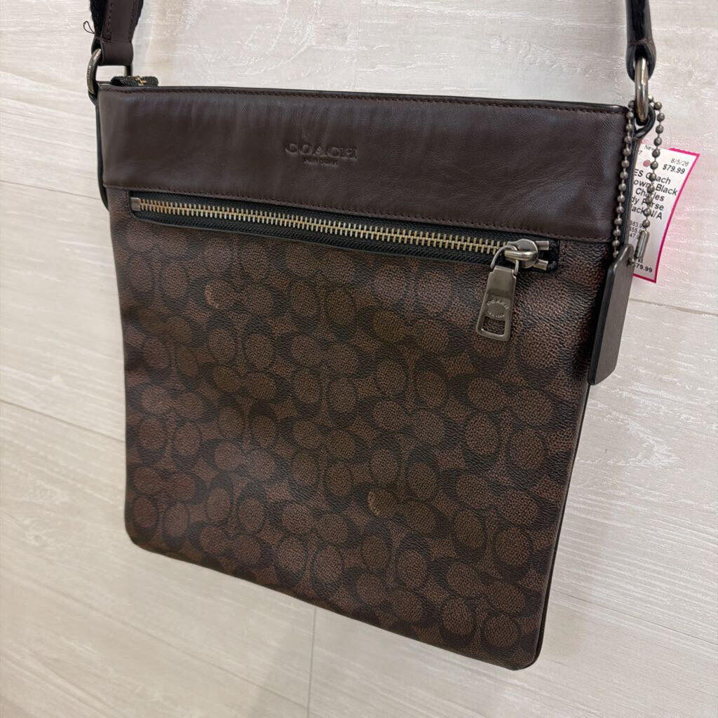 Coach Brown/ Black Leather Charles Crossbody Purse