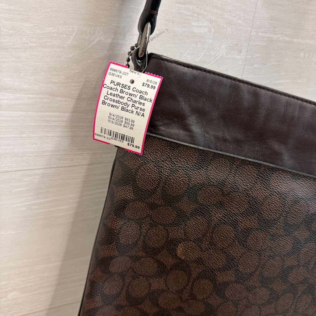 Coach Brown/ Black Leather Charles Crossbody Purse