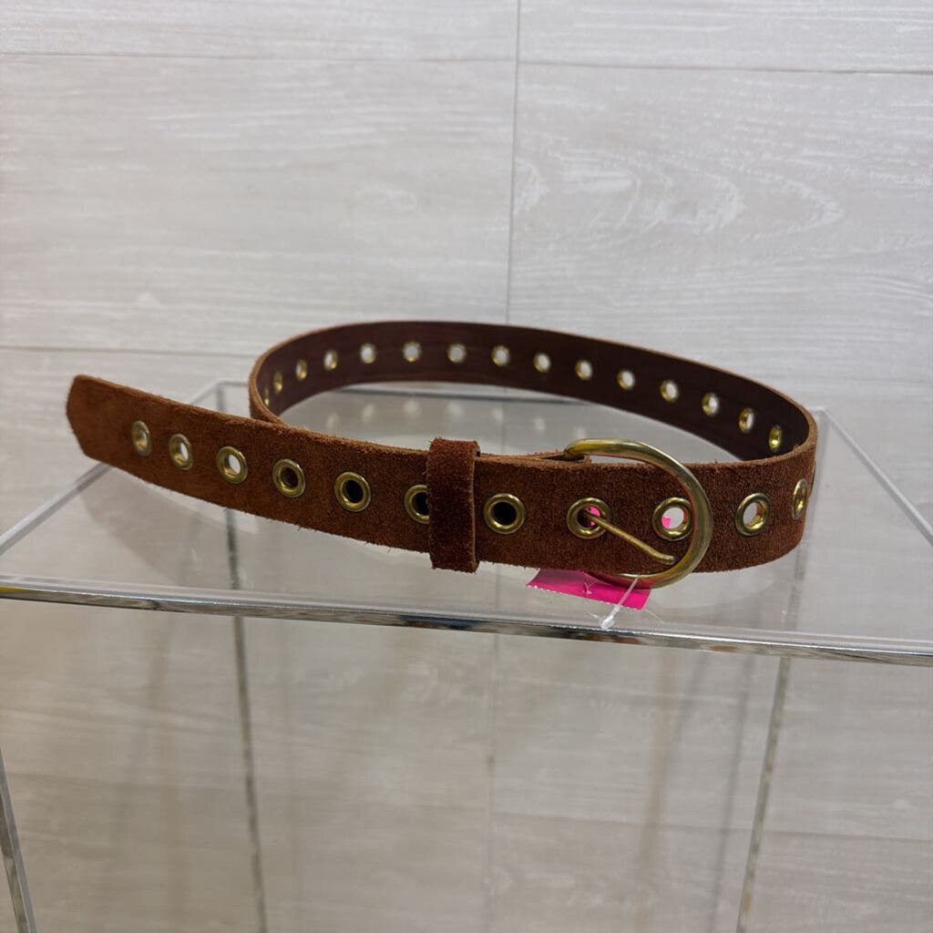 Brown Suede Leather Grommet Belt Medium